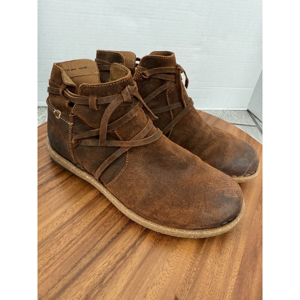 Born Tarkiln Brown Distressed Leather Zip Up Comfort Ankle/ Moccasin Boots Sz 11